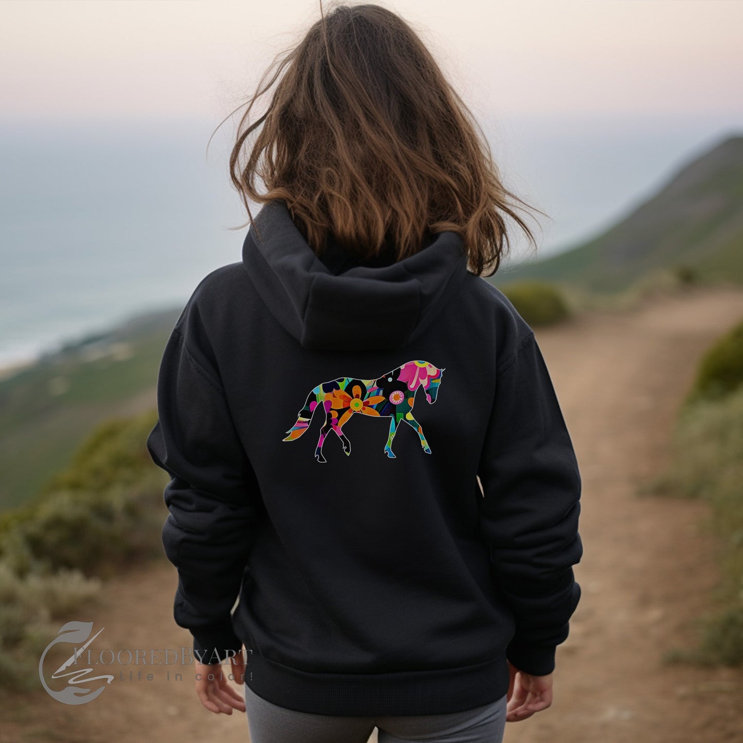 Ladies Horse Full Zip Hoodie Jacket, Adult / Youth - FlooredByArt