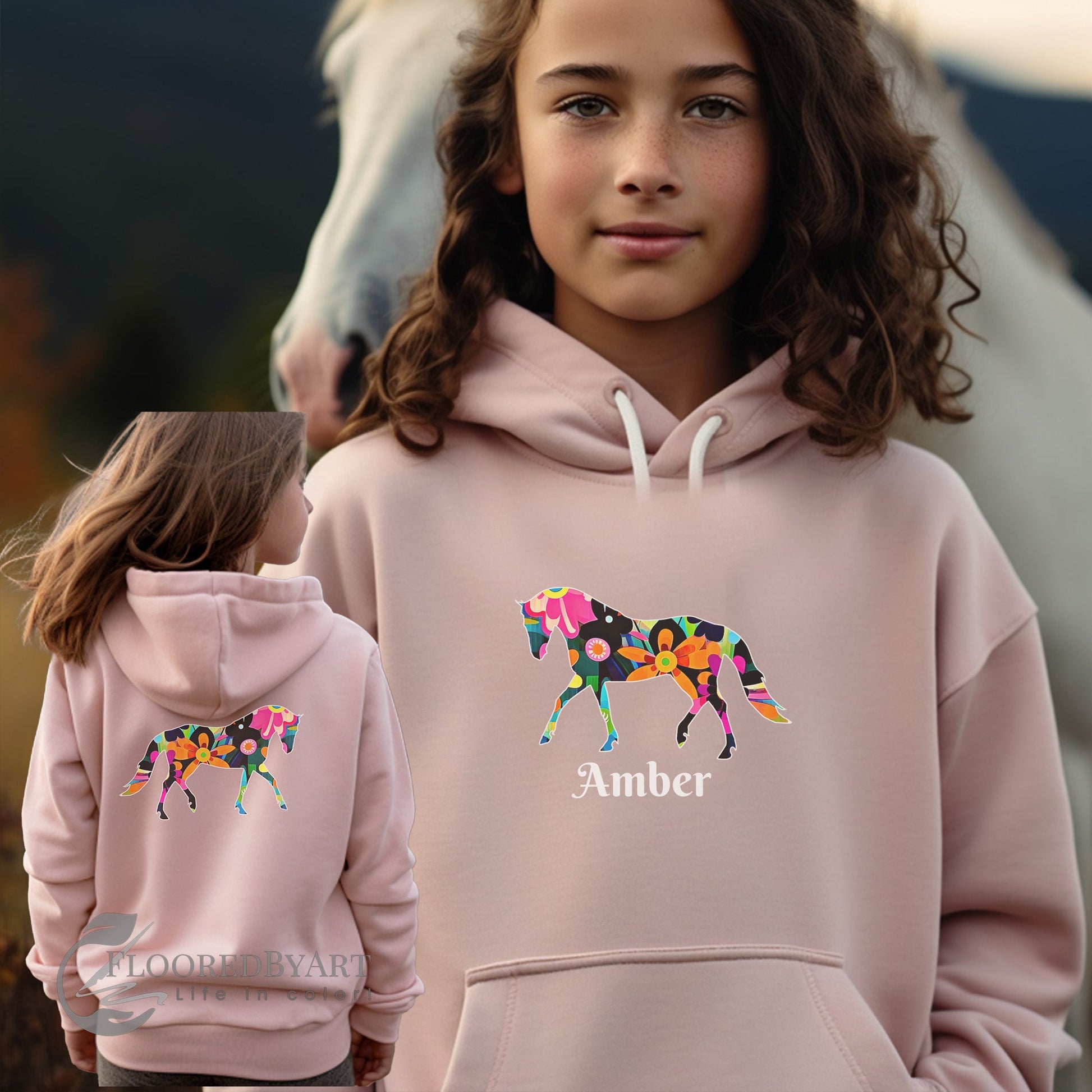 Ladies Horse Full Zip Hoodie Jacket, Adult / Youth - FlooredByArt