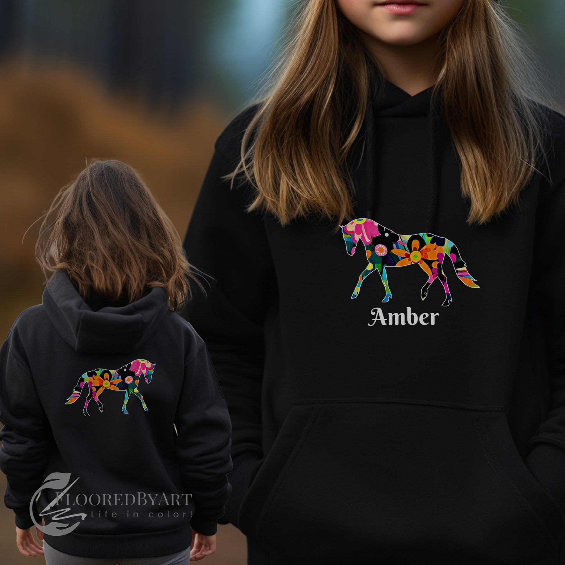 Ladies Horse Full Zip Hoodie Jacket, Adult / Youth - FlooredByArt