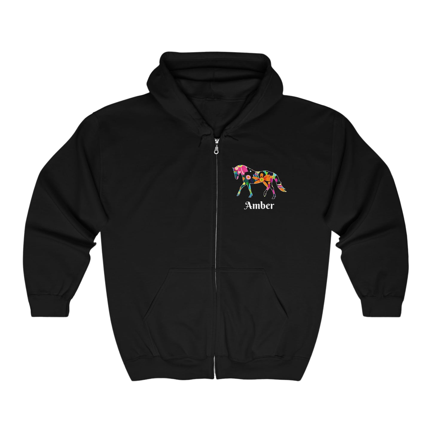 Ladies Horse Full Zip Hoodie Jacket, Adult / Youth - FlooredByArt