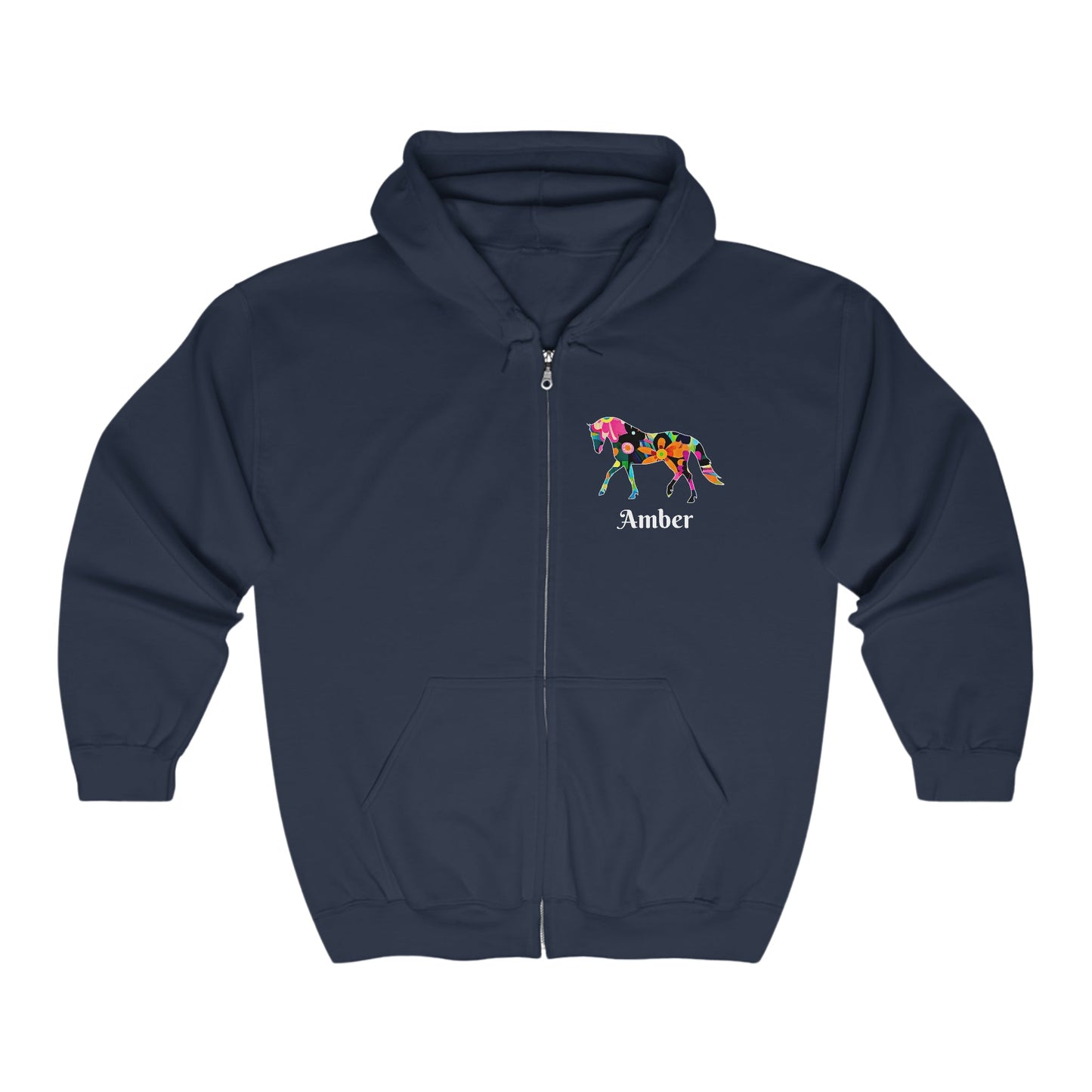 Ladies Horse Full Zip Hoodie Jacket, Adult / Youth - FlooredByArt