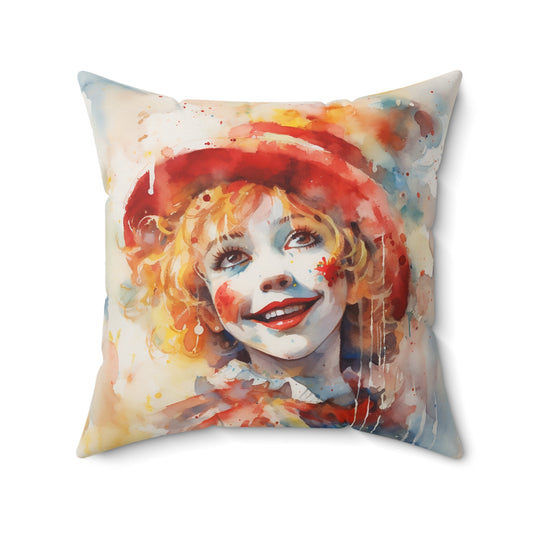 Little Girl Circus Clown Pillow - Decorative Clown Print Throw Pillow 4 sizes, Bright Boho Decor, Vintage Folk Art, Artist Gift, Kids Room - FlooredByArt