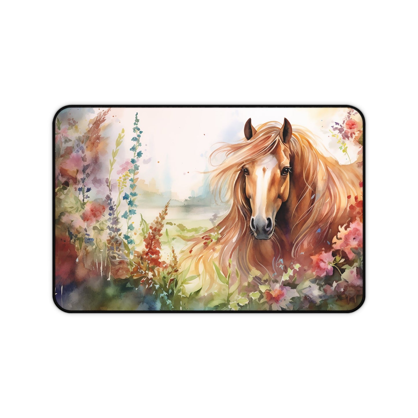 Little Girl Dream Horse Mouse Pad/ Desk Mat - Girls and Ponies, Horse Lover Girls, Horse Art Illustration,Trendy Desk Mat Horse Lover Office - FlooredByArt