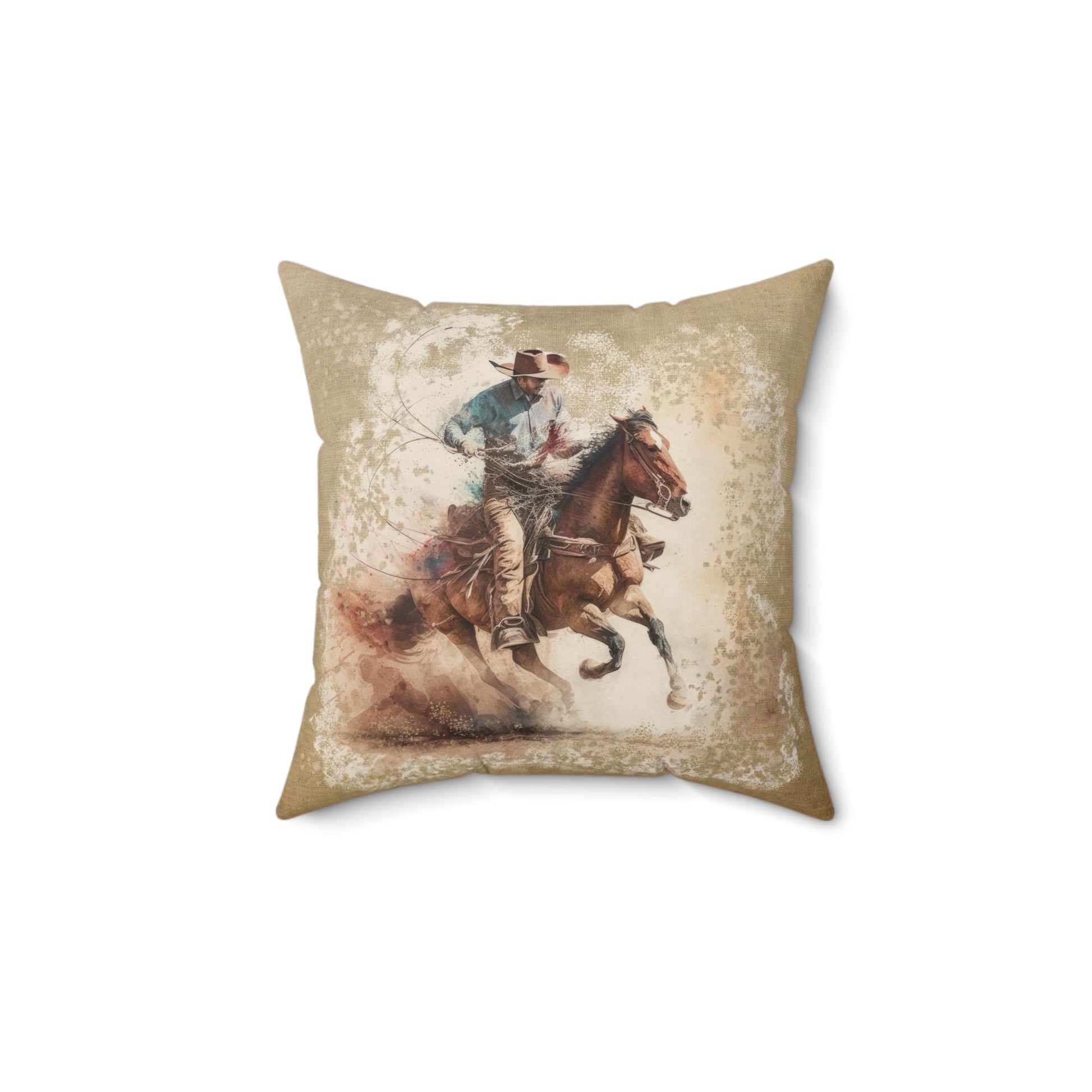 Lone Galloping Horse Rider Decorative Pillow | Original Watercolor Art | Indoor Throw Pillow Decor - FlooredByArt