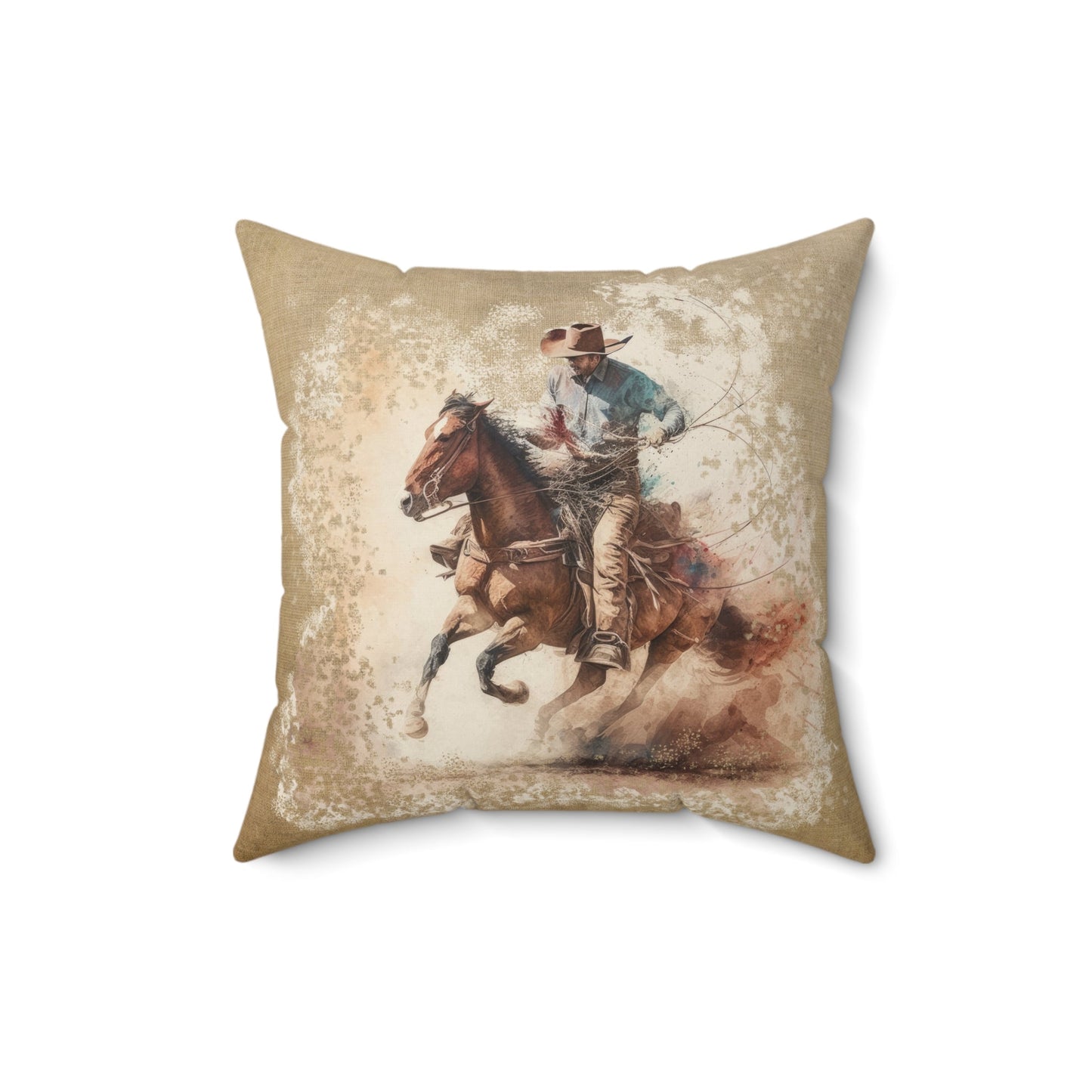 Lone Galloping Horse Rider Decorative Pillow | Original Watercolor Art | Indoor Throw Pillow Decor - FlooredByArt