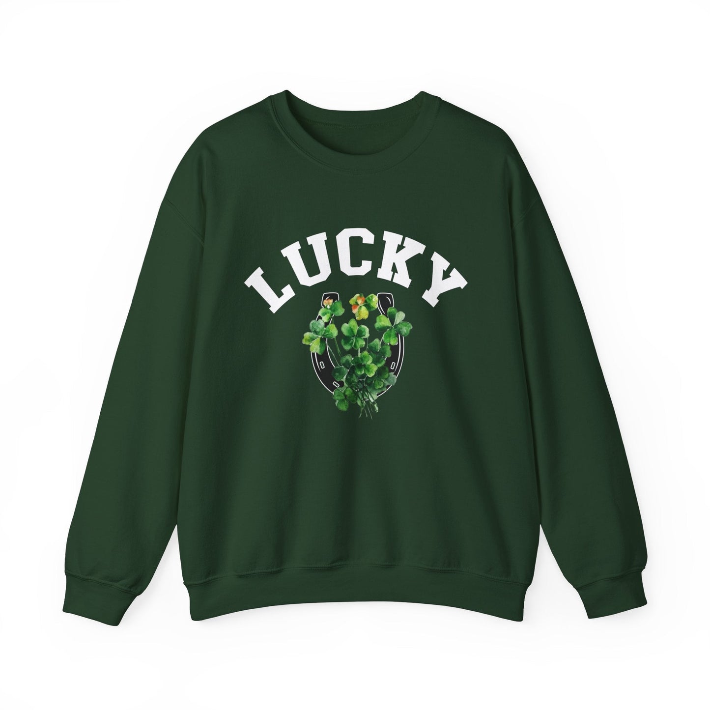 Lucky Sweatshirt, Clover and Horseshoe, St Patricks Day Sweater - FlooredByArt