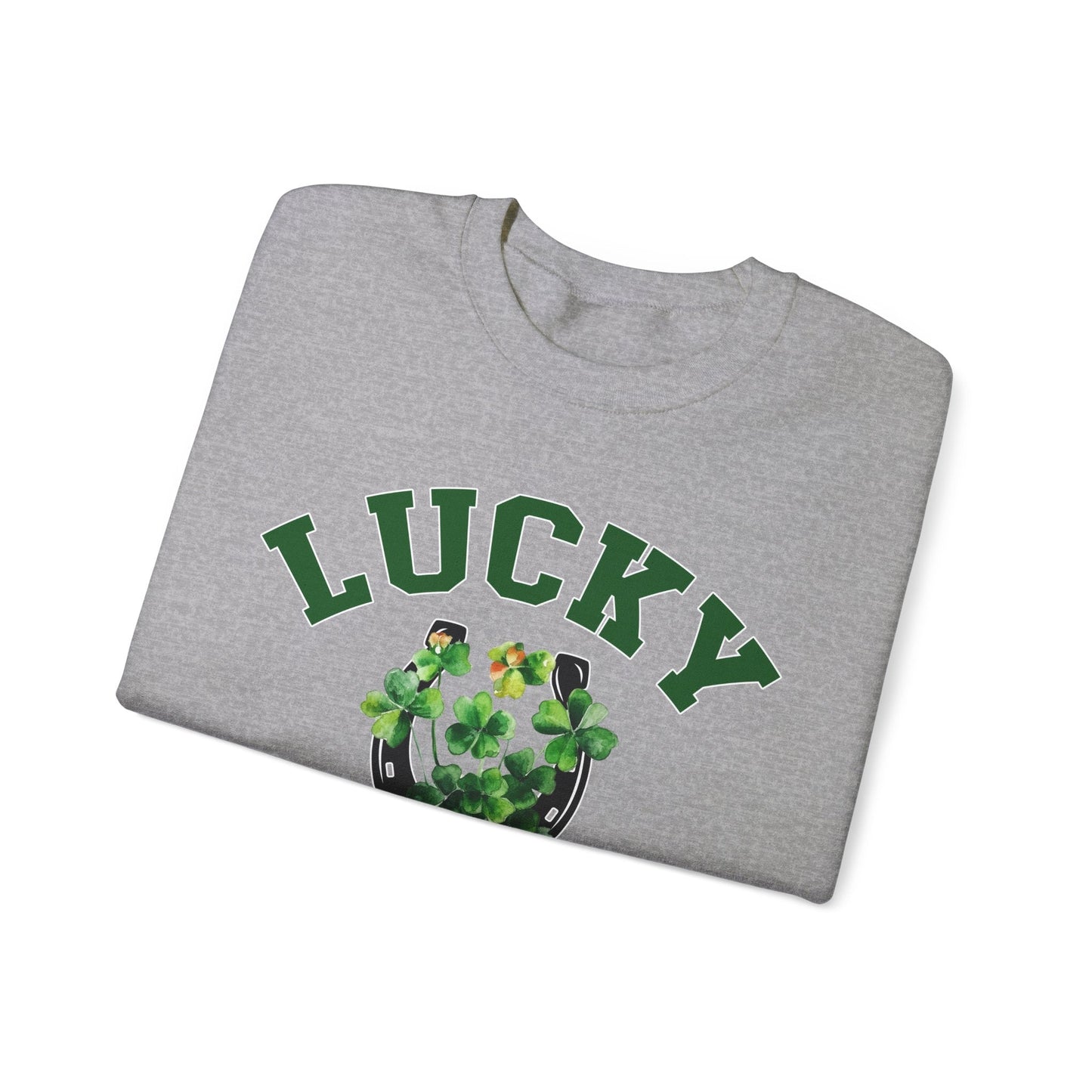 Lucky Sweatshirt, Clover and Horseshoe, St Patricks Day Sweater - FlooredByArt