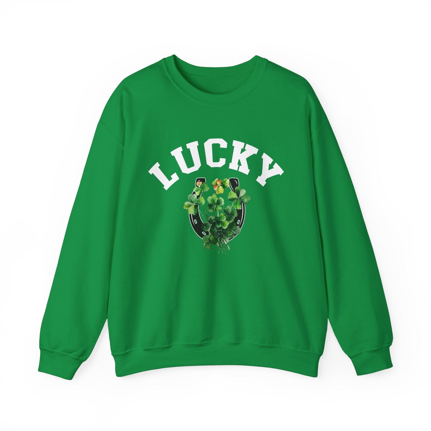 Lucky Sweatshirt, Clover and Horseshoe, St Patricks Day Sweater - FlooredByArt
