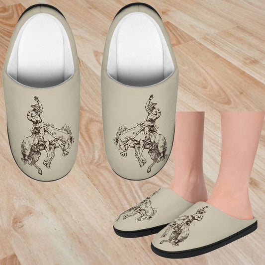 Mens Horse Bronc Rider Slippers, Rodeo Scuffs for Horse Lovers - FlooredByArt