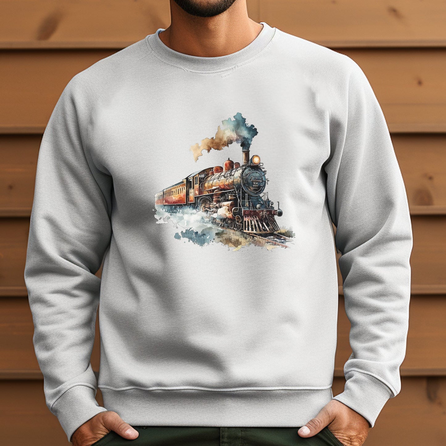 Men's Train Sweatshirt, Brown Vintage Locomotive Train Steam Engine - FlooredByArt