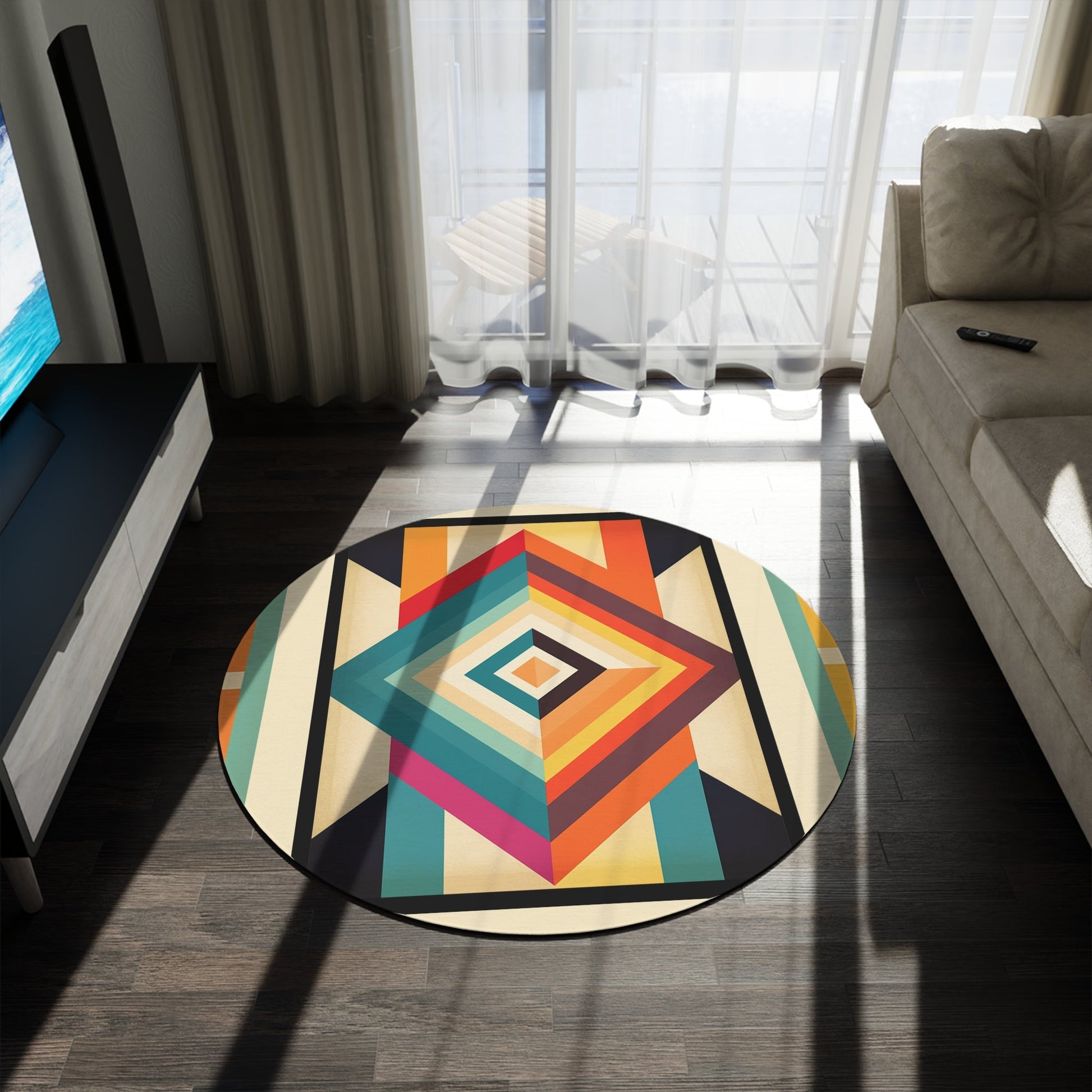 Mid Century Modern Style Contemporary Art Rug - Diamond Geometric Earth Tones Blanket - FlooredByArt