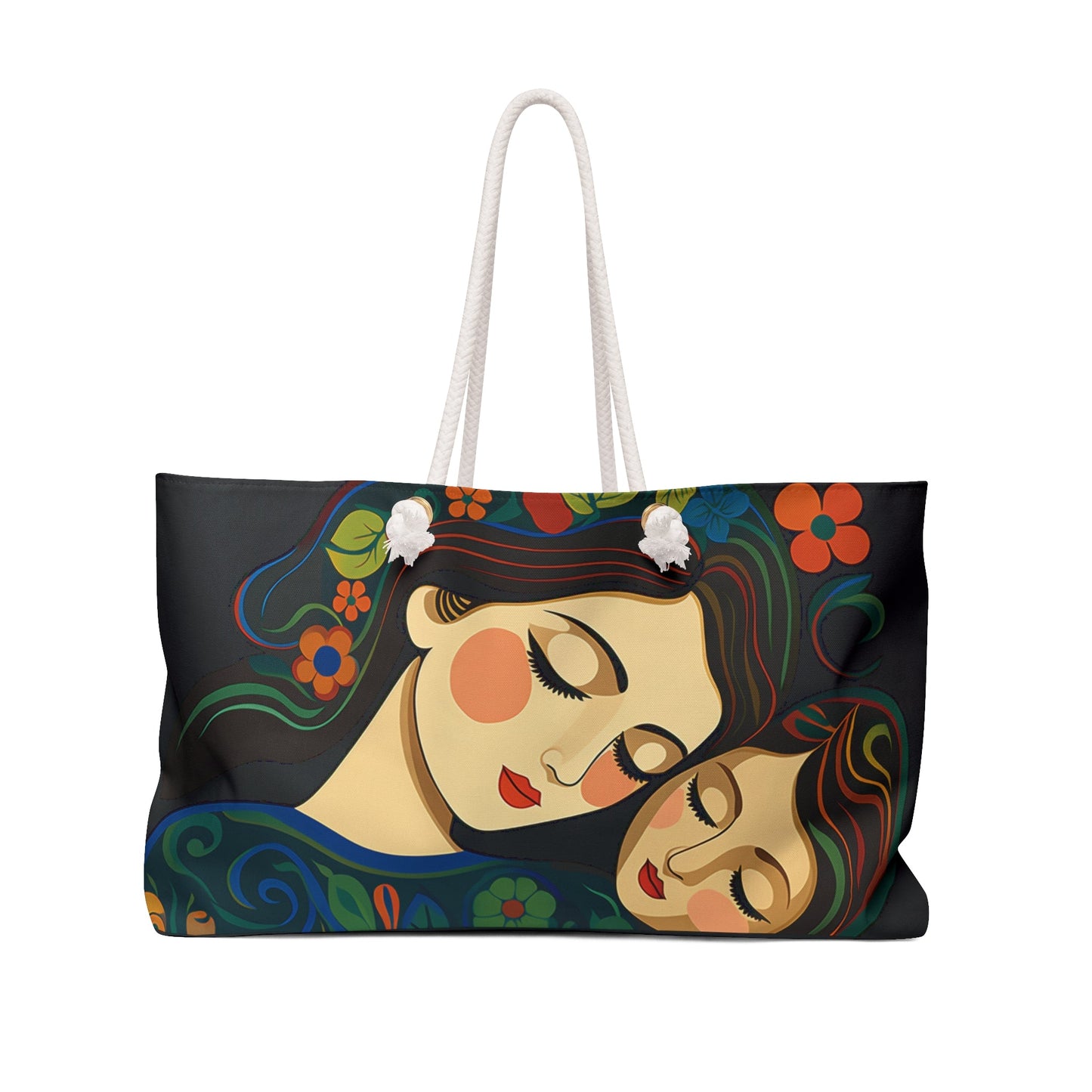 Mother Weekender Tote, Mom and Child in a Madonna Pose, Stylized Illustration, Unique Art Work - FlooredByArt