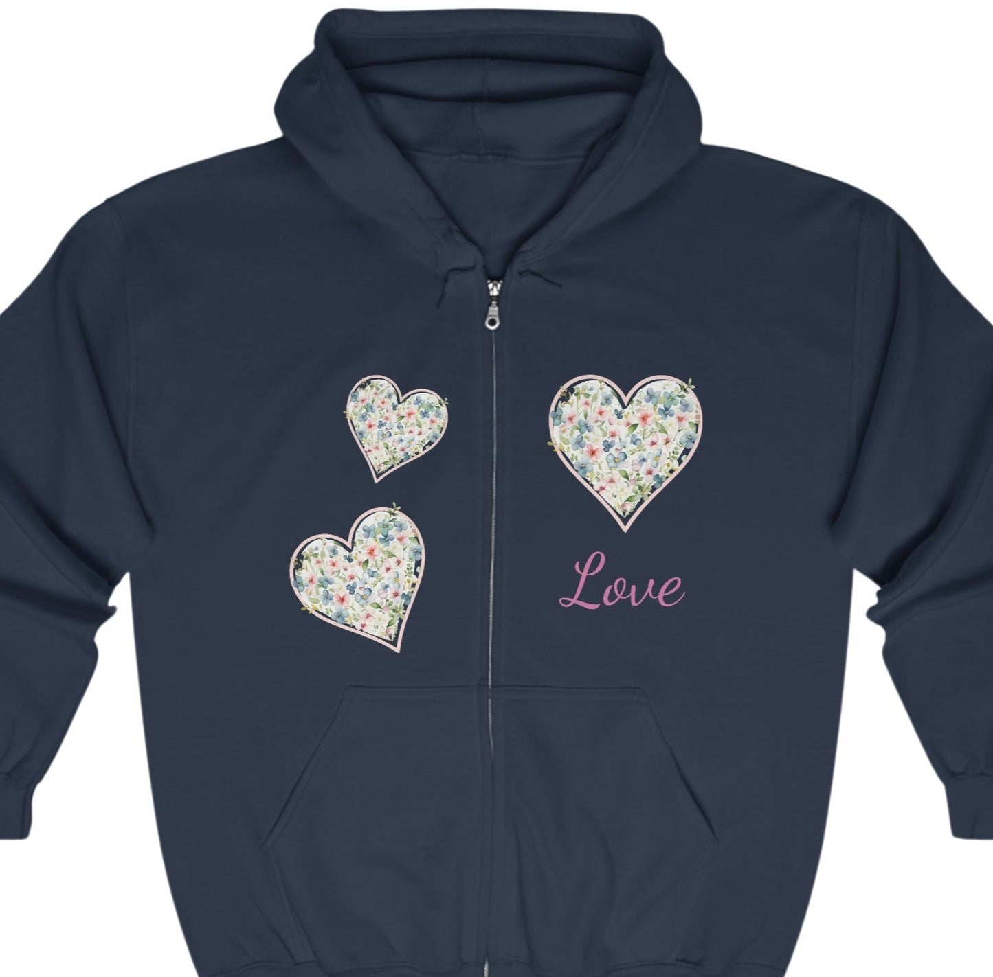 Multi Floral Hearts Full Zip Jacket, Personalized Country Hoodie Aesthetic - FlooredByArt