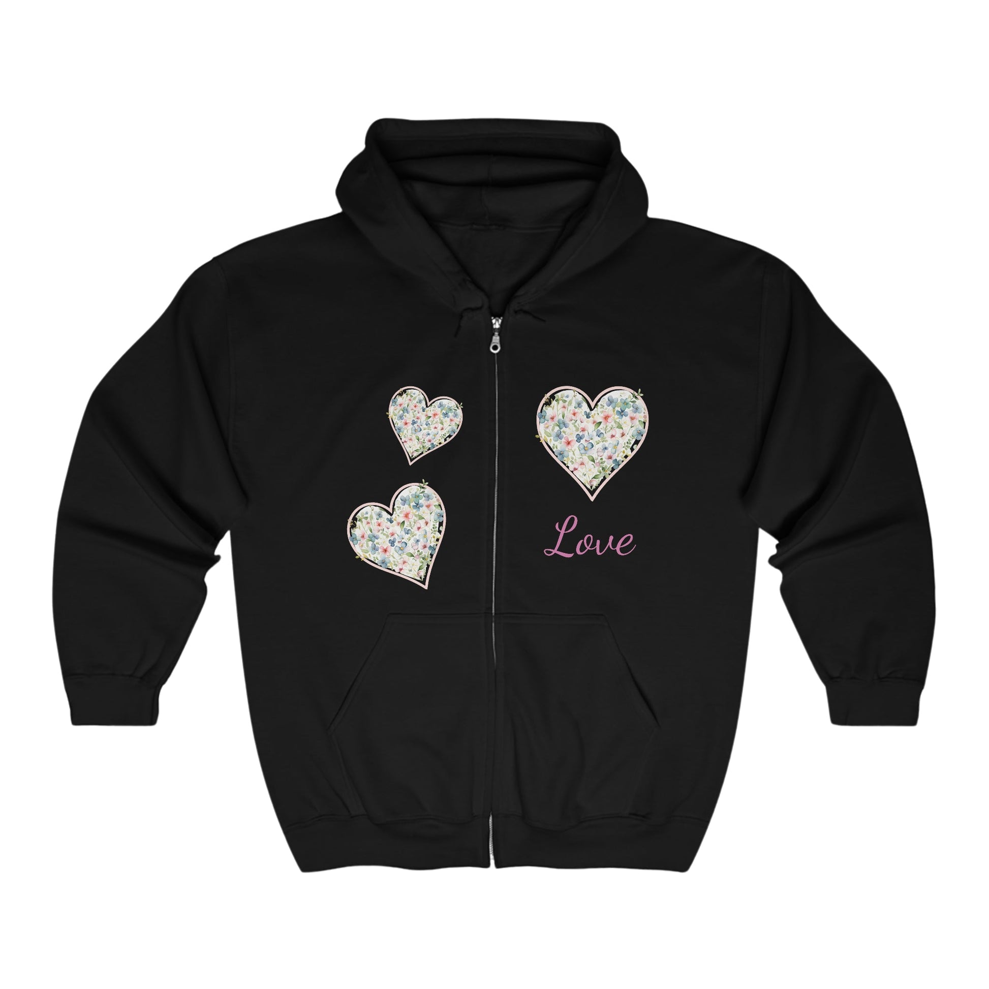 Multi Floral Hearts Full Zip Jacket, Personalized Country Hoodie Aesthetic - FlooredByArt
