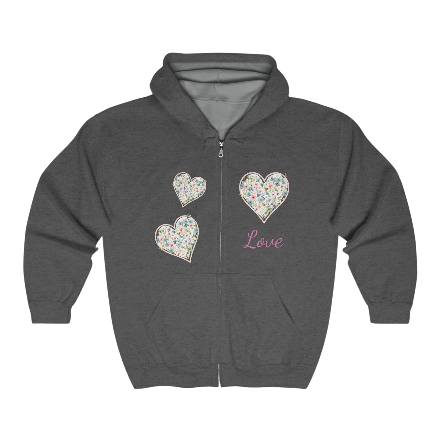 Multi Floral Hearts Full Zip Jacket, Personalized Country Hoodie Aesthetic - FlooredByArt