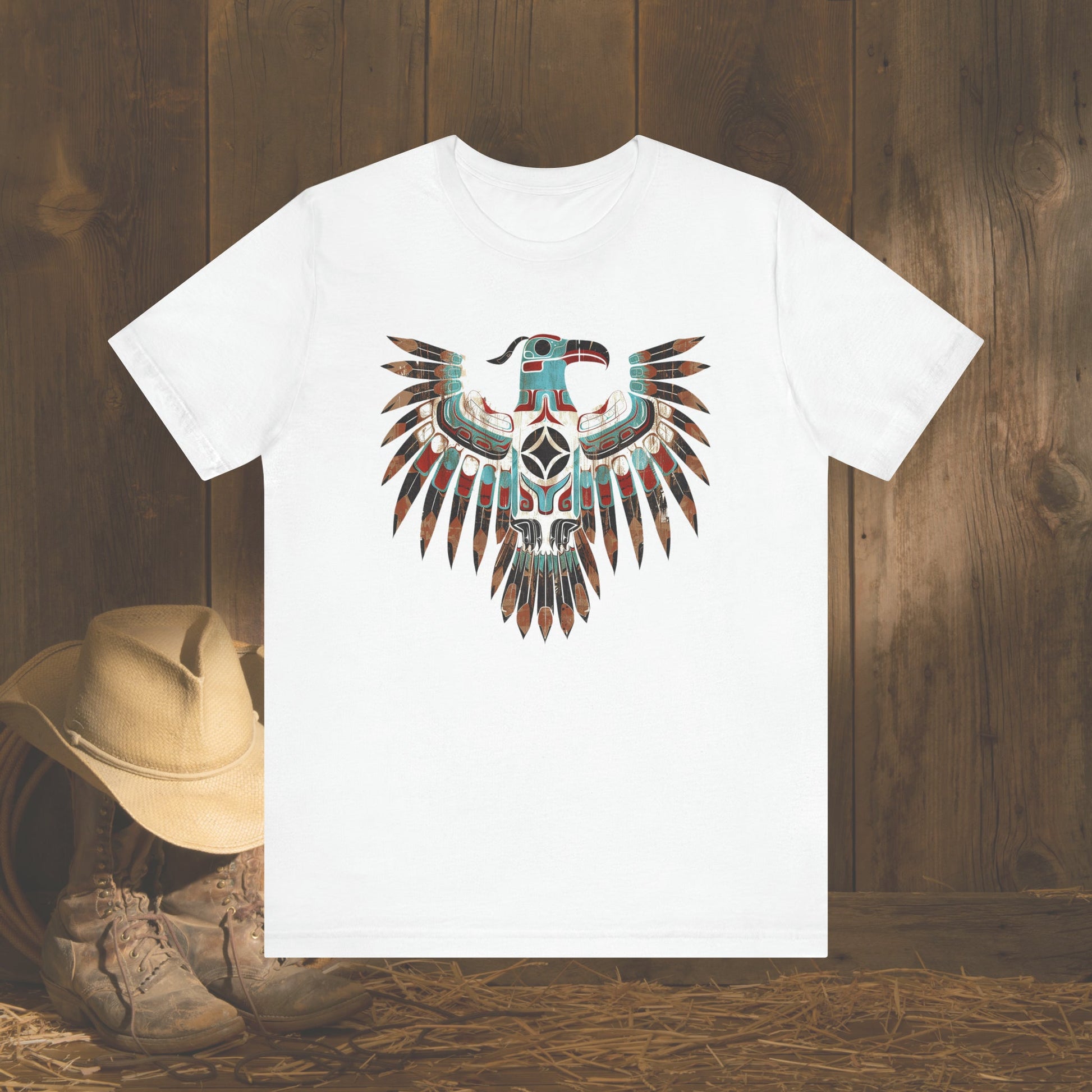 Native American Style Thunderbird Art Tee Shirt, Original Art, Boho Hippie Tee - FlooredByArt