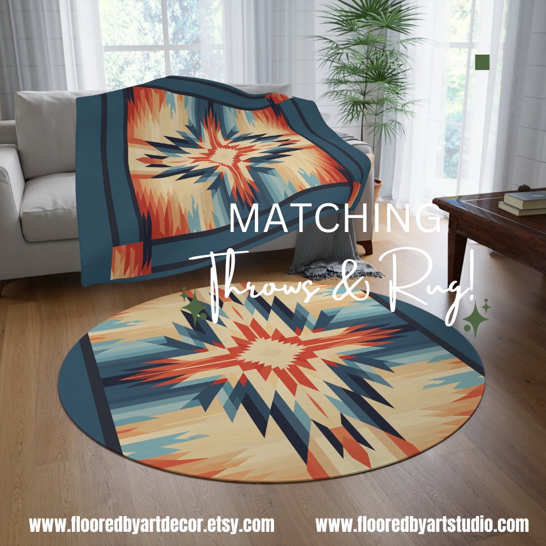 Navajo Native American Style Throw, Western USA Desert Colors - FlooredByArt