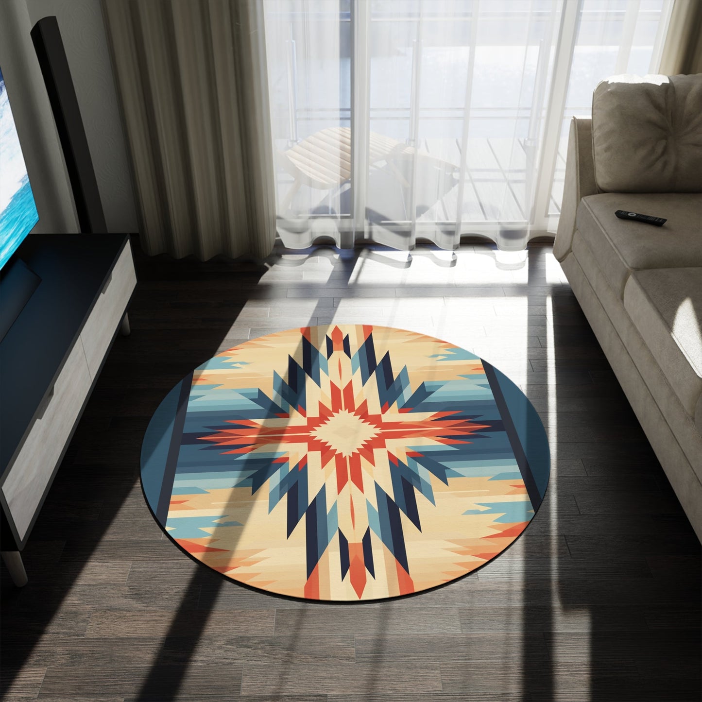 Navajo Native American Style Throw, Western USA Desert Colors, Navaho Style Pattern - FlooredByArt