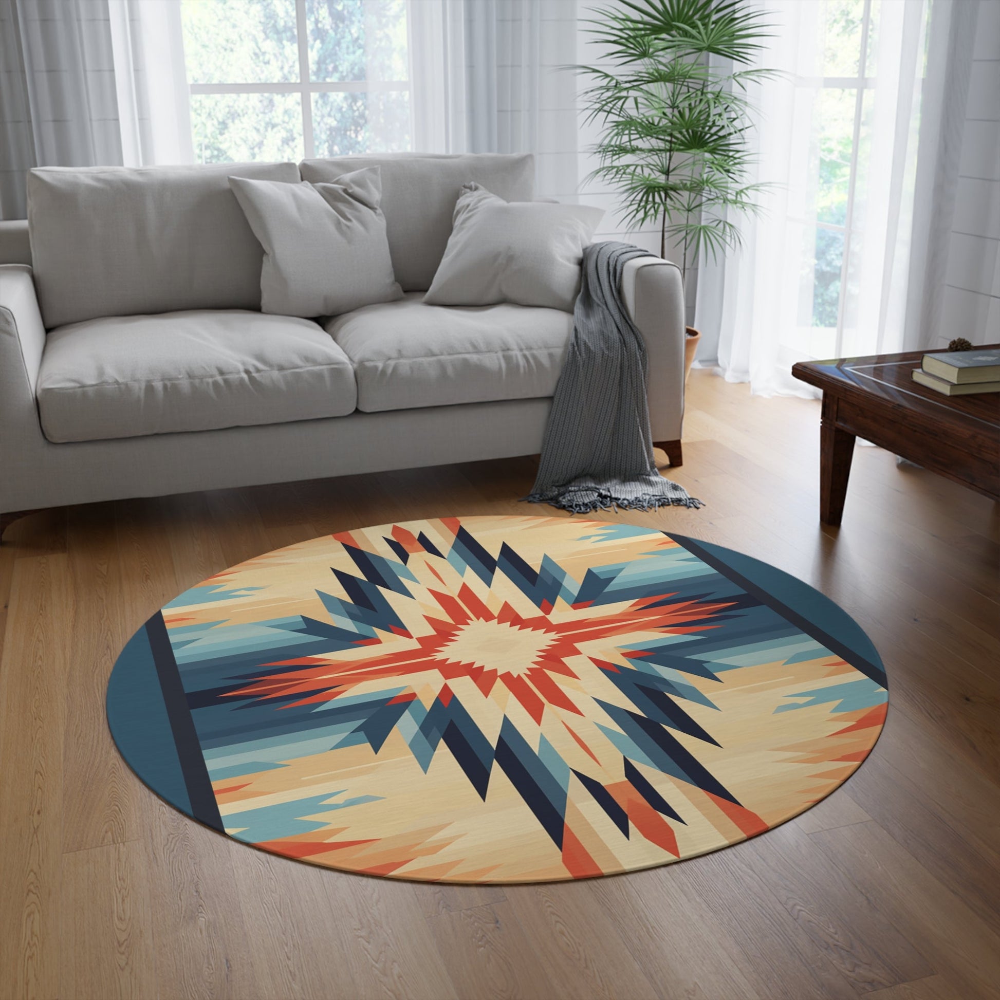 Navajo Native American Style Throw, Western USA Desert Colors, Navaho Style Pattern - FlooredByArt