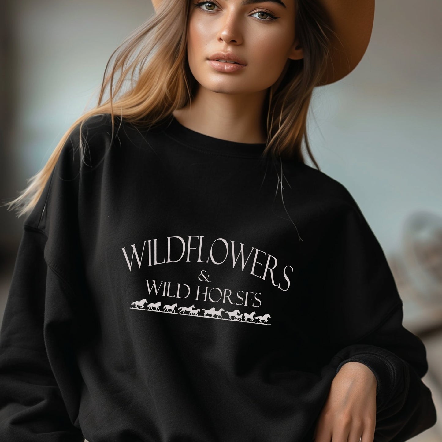 Original Country Songs Wildflowers and Wild Horses, Crewneck Sweatshirt, Rodeo Nights - FlooredByArt