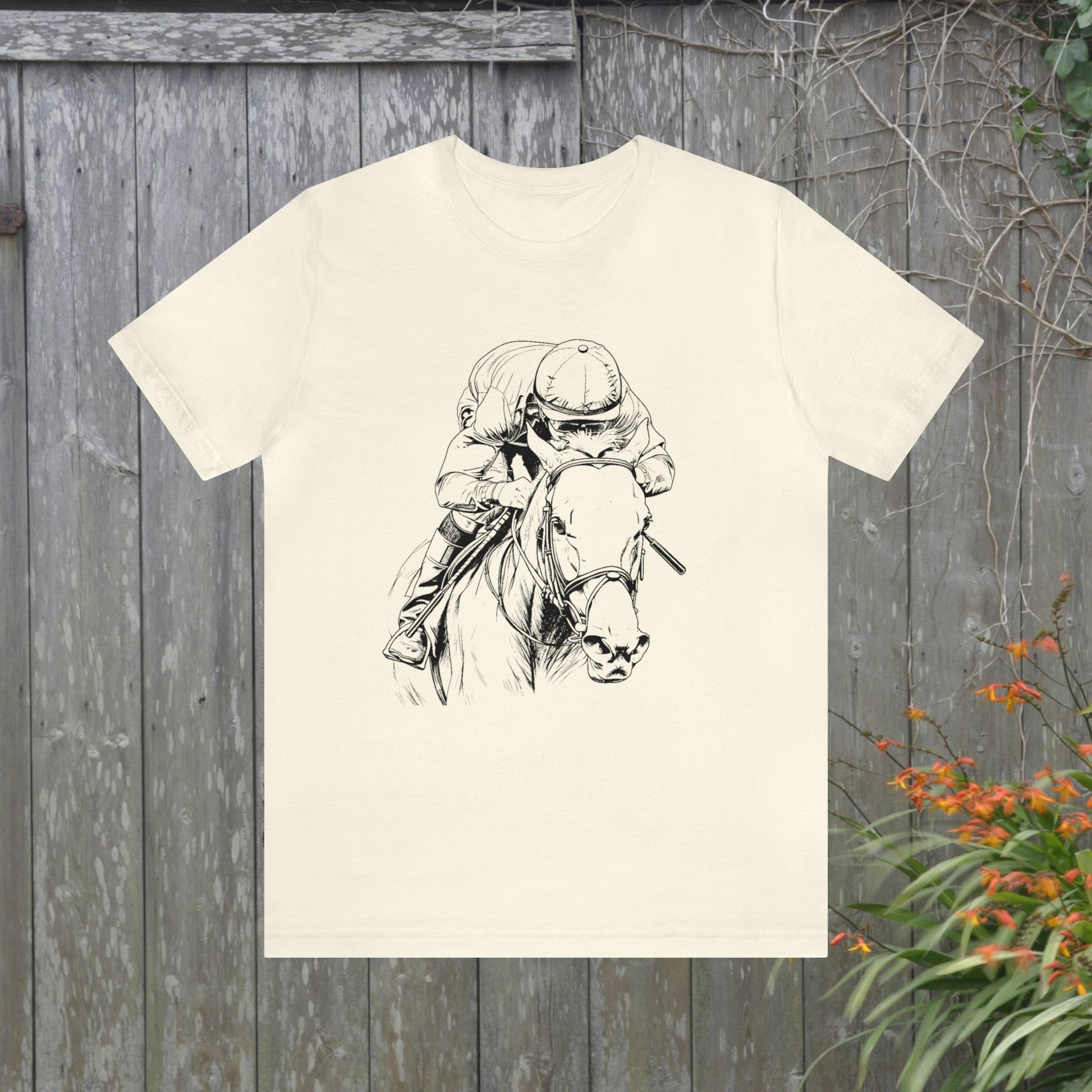 Original Horseracing T-shirt, Black Marker Drawing, Jockey on Horse T-shirt for Racing Fans - FlooredByArt