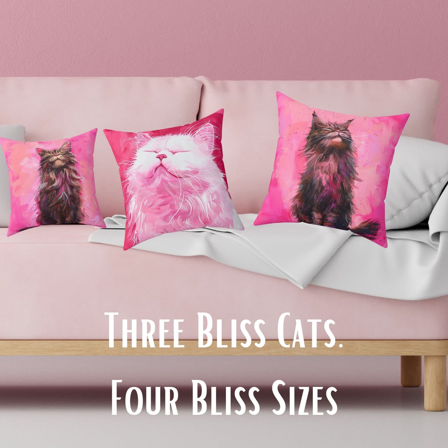 Original "Pink Bliss" Cat Pillow, Watercolor, Hot Pink Black Cat Bliss Pillow - FlooredByArt