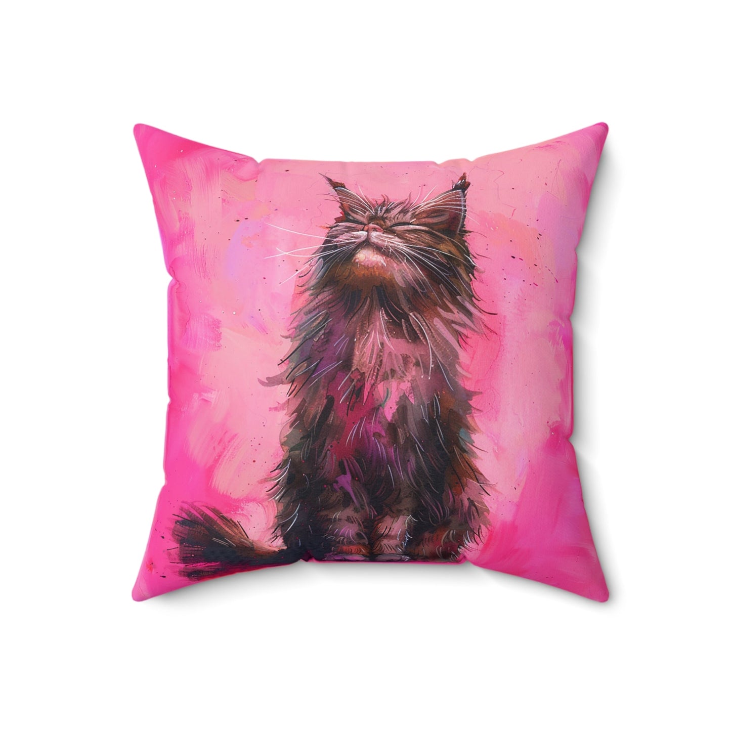 Original "Pink Bliss" Cat Pillow, Watercolor, Hot Pink Black Cat Bliss Pillow - FlooredByArt