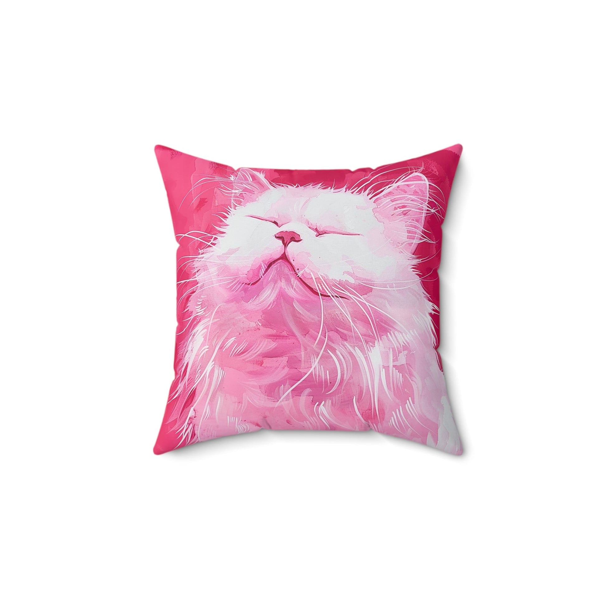 Original "Pink Bliss" Cat Pillow, Watercolor, Hot Pink White Cat Pillow - FlooredByArt