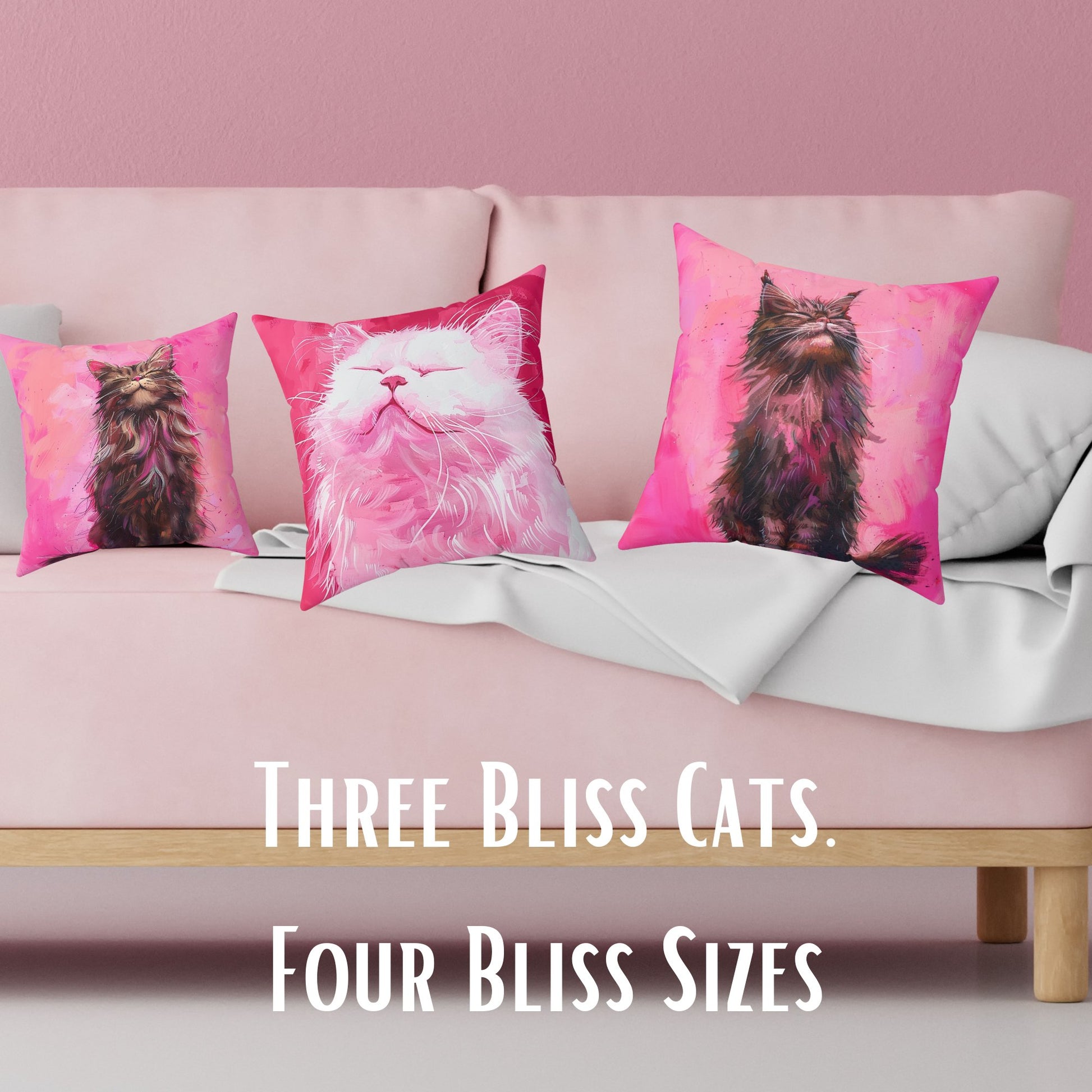 Original "Pink Bliss" Cat Pillow, Watercolor, Hot Pink White Cat Pillow - FlooredByArt