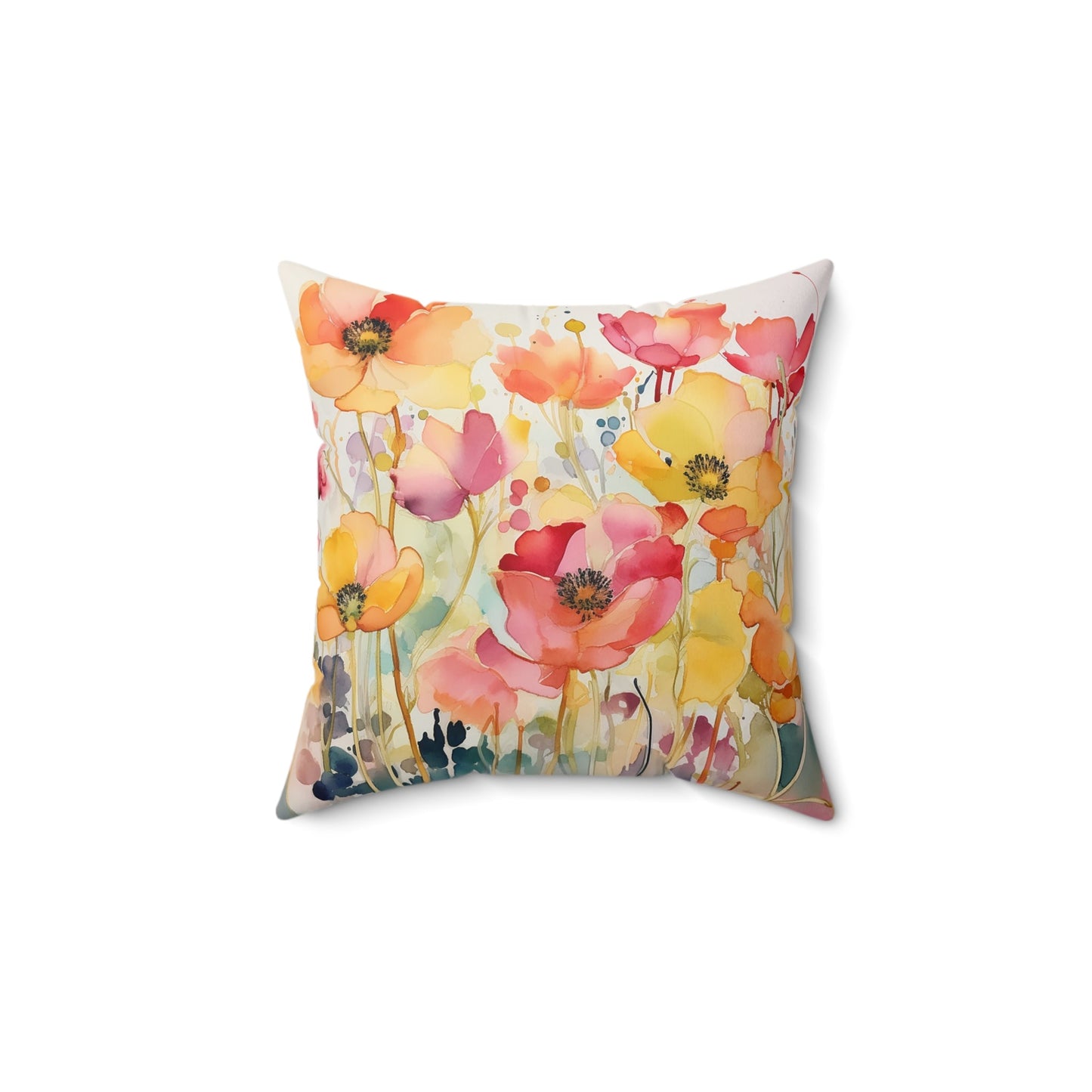 Original Wildflower Pillow #2, Watercolor, Bright Color Pillow Cover, Floral Colors - FlooredByArt