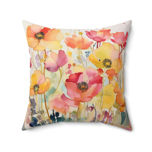 Original Wildflower Pillow #2, Watercolor, Bright Color Pillow Cover, Floral Colors - FlooredByArt