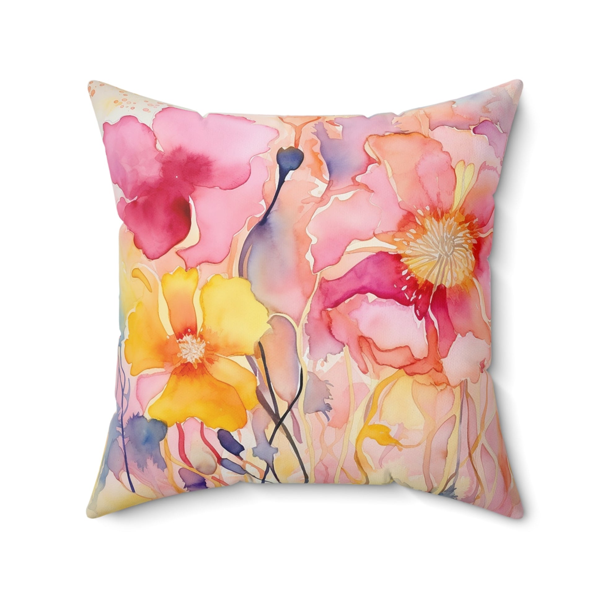 Original Wildflower Pillow #3, Watercolor, Bright Colors Pillows Set, Floral - FlooredByArt