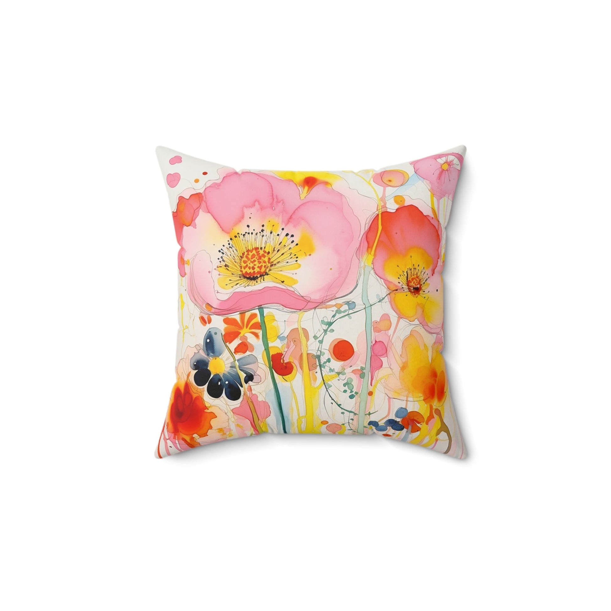 Original Wildflower Pillow #4, Watercolor, Bright Colors Pillow Set, Floral - FlooredByArt