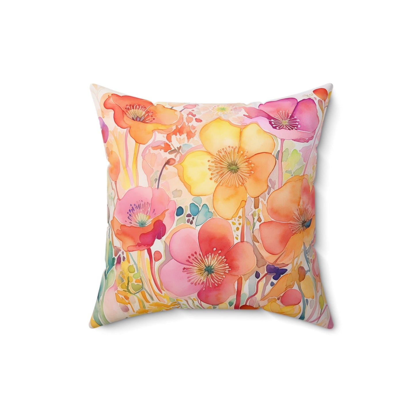 Original Wildflower Pillow, Watercolor, Bright Colors Pillow Cover, Floral Colors Pillow Cover, Useful Gift for Her, Spring Pillow Covers - FlooredByArt