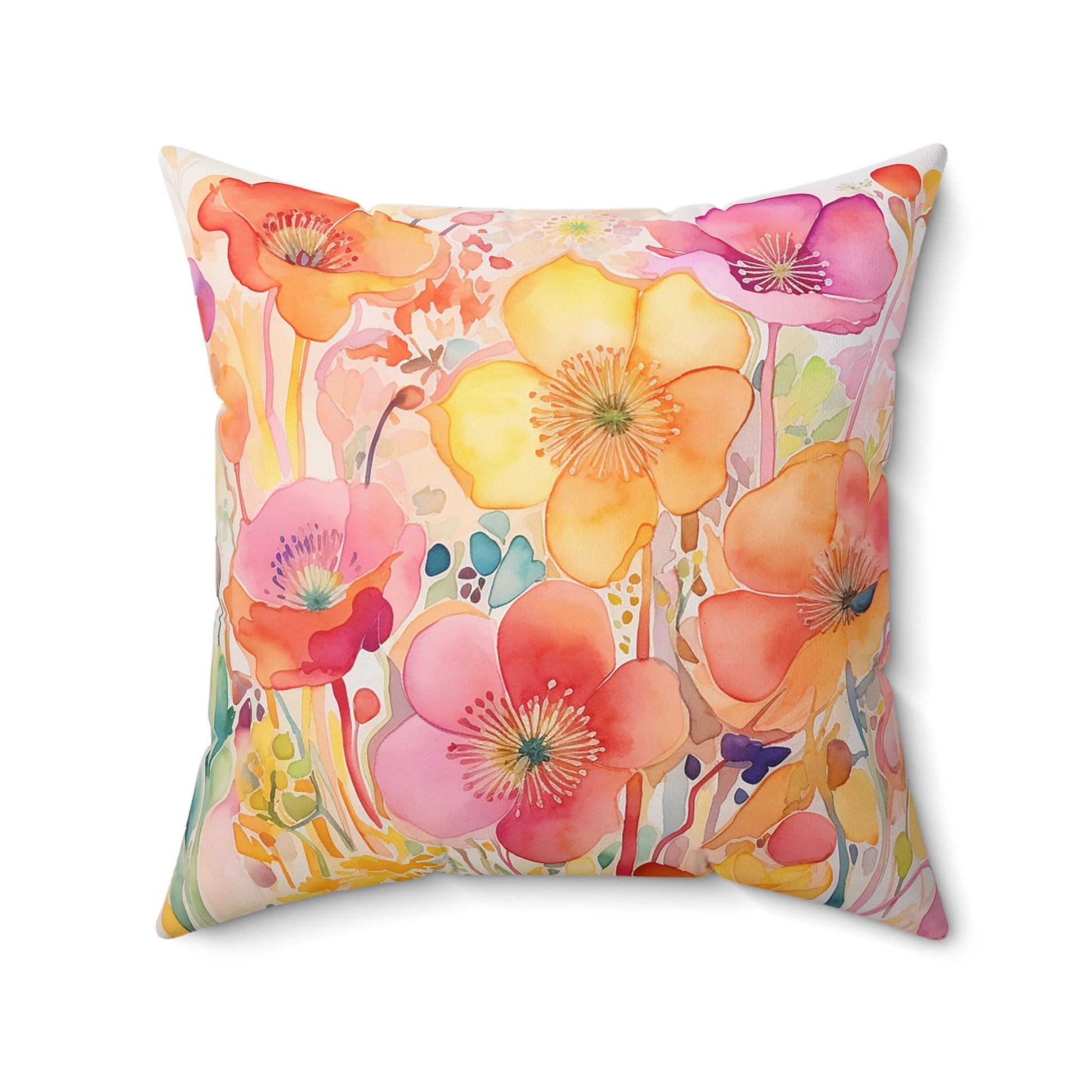 Original Wildflower Pillow, Watercolor, Bright Colors Pillow Cover, Floral Colors Pillow Cover, Useful Gift for Her, Spring Pillow Covers - FlooredByArt