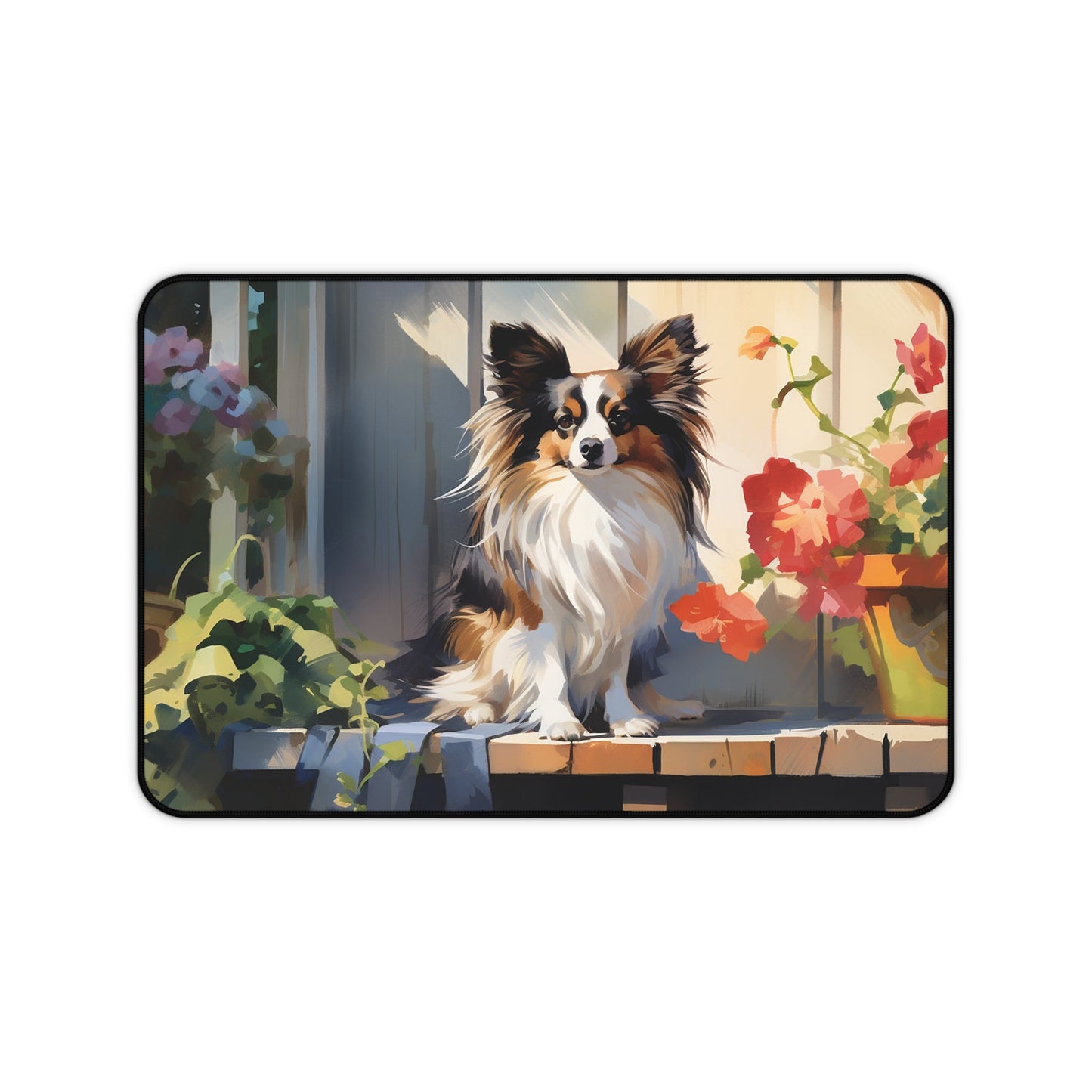 Papillon Mouse Pad, Garden Watercolor, Unique Large Computer Mouse Pad - FlooredByArt