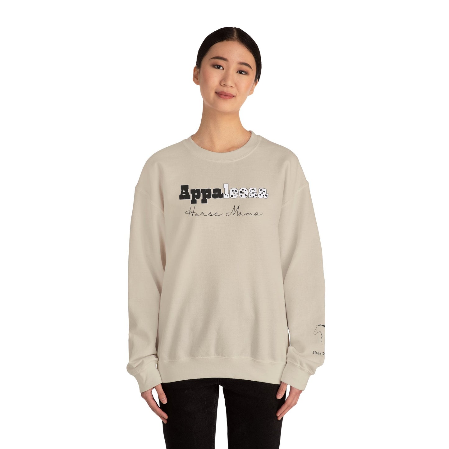 Personalized Appaloosa Horse Mama Sweatshirt with Horse Name on Sleeve - FlooredByArt