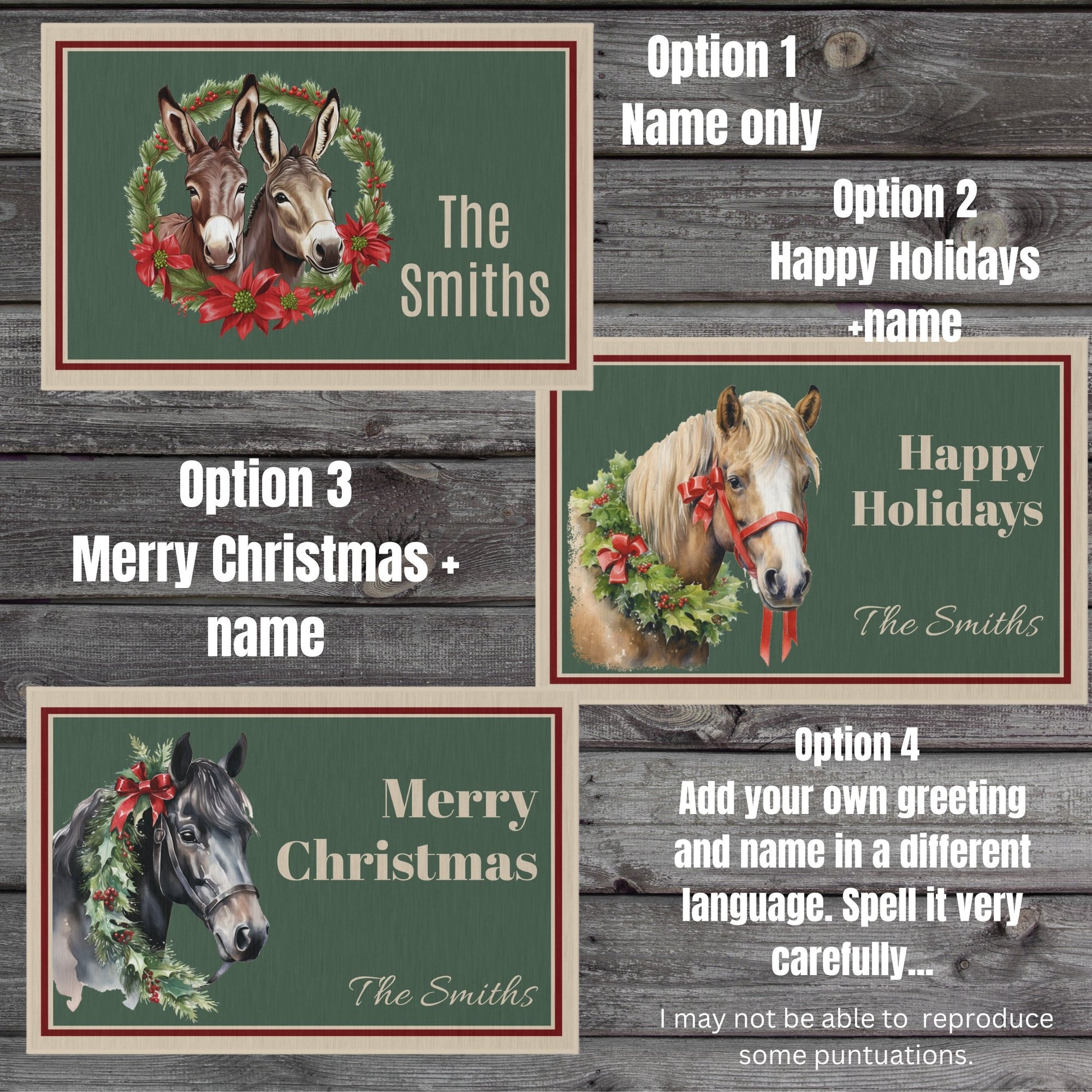 Personalized Chrismas Horse Doormat, Dark Horse Indoor Outdoor Rug, Custom Mat, Holiday Gift - FlooredByArt