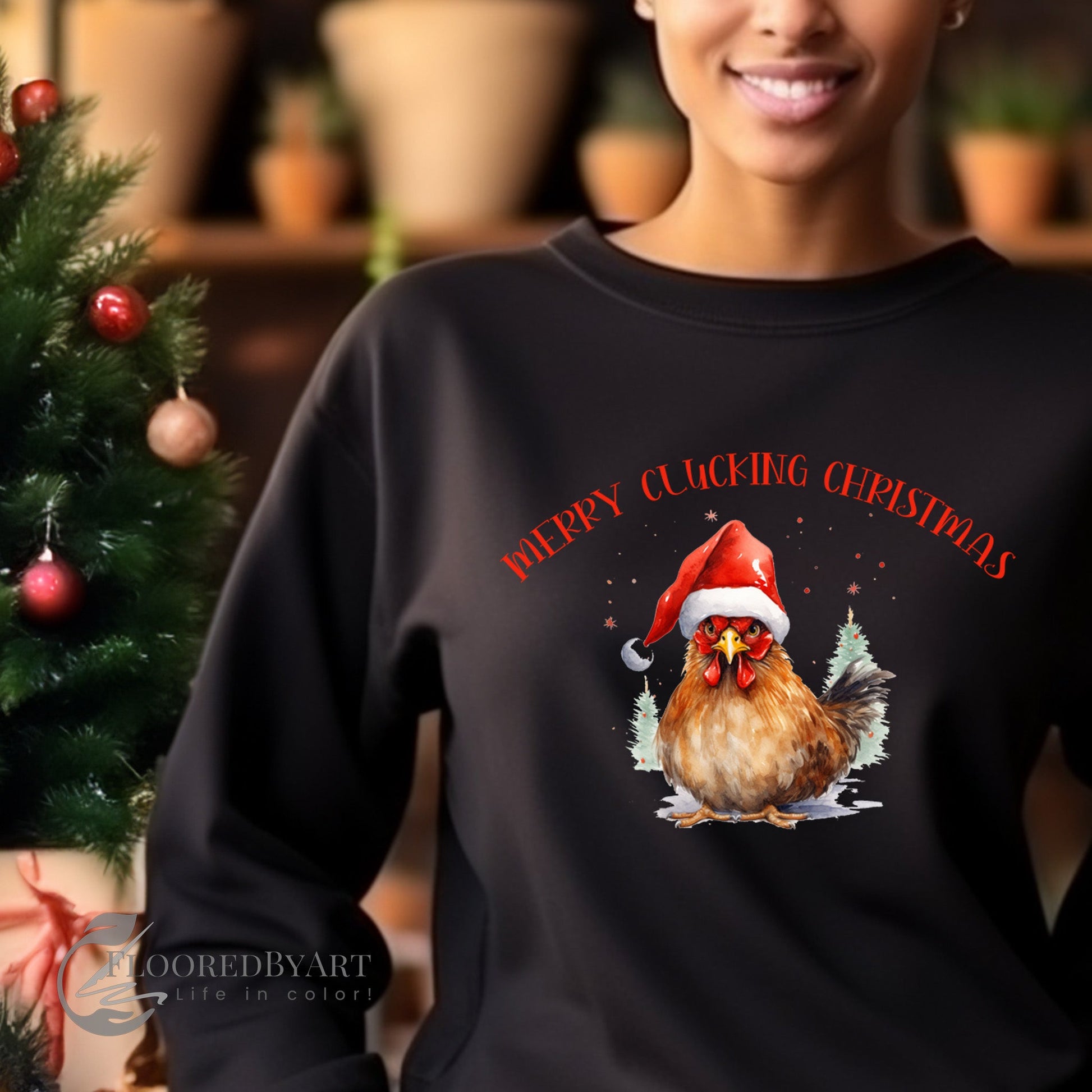 Personalized Christmas Chicken Sweatshirt, Cute Annoyed Chick - FlooredByArt