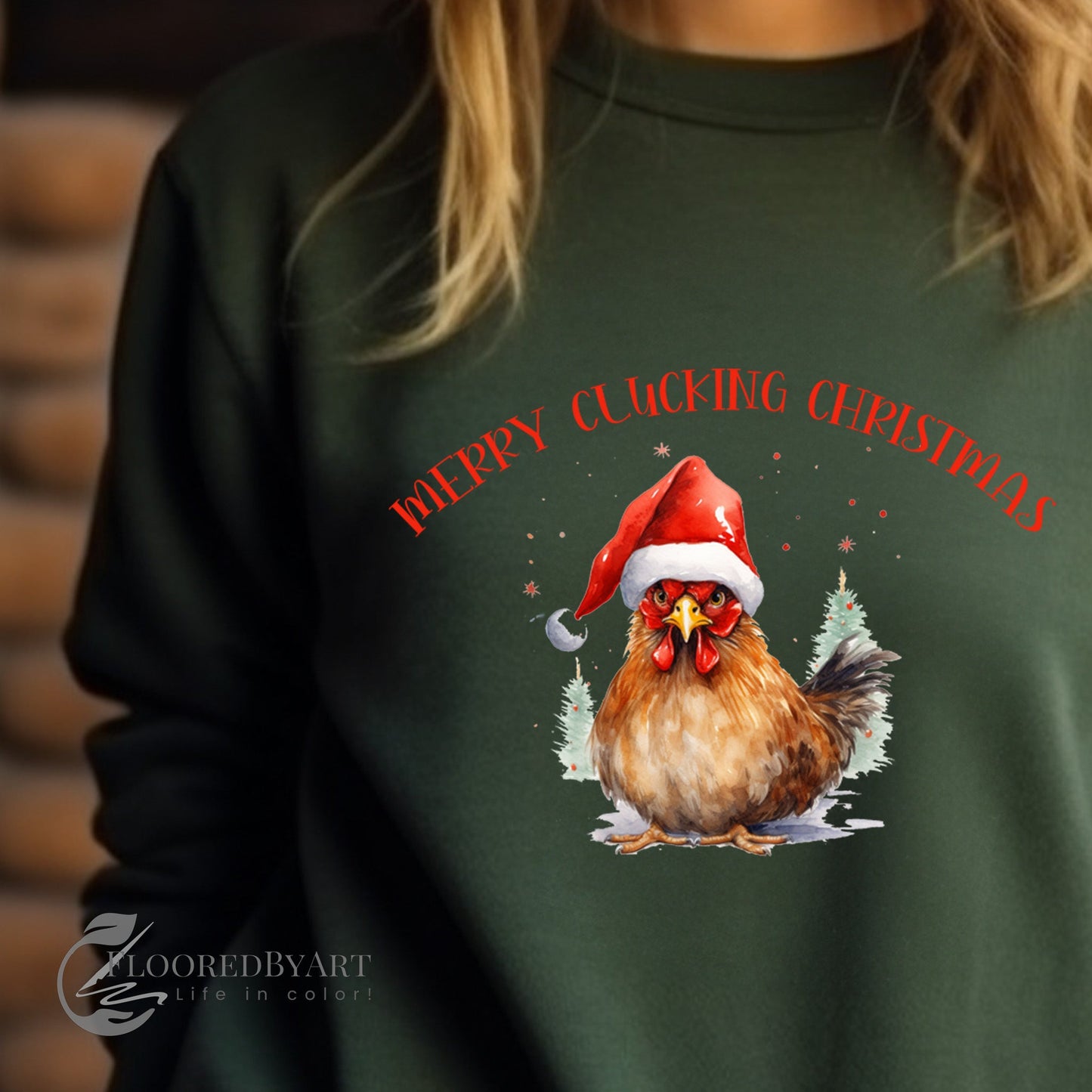 Personalized Christmas Chicken Sweatshirt, Cute Annoyed Chick - FlooredByArt
