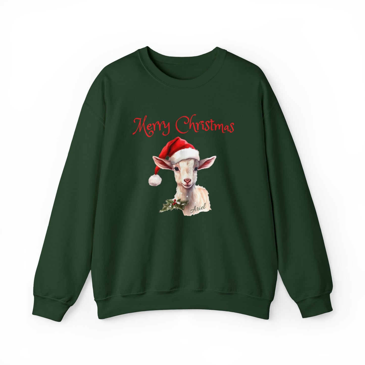 Personalized Christmas Goat Sweatshirt, Cute Goat with Santa Hat Sweater - FlooredByArt