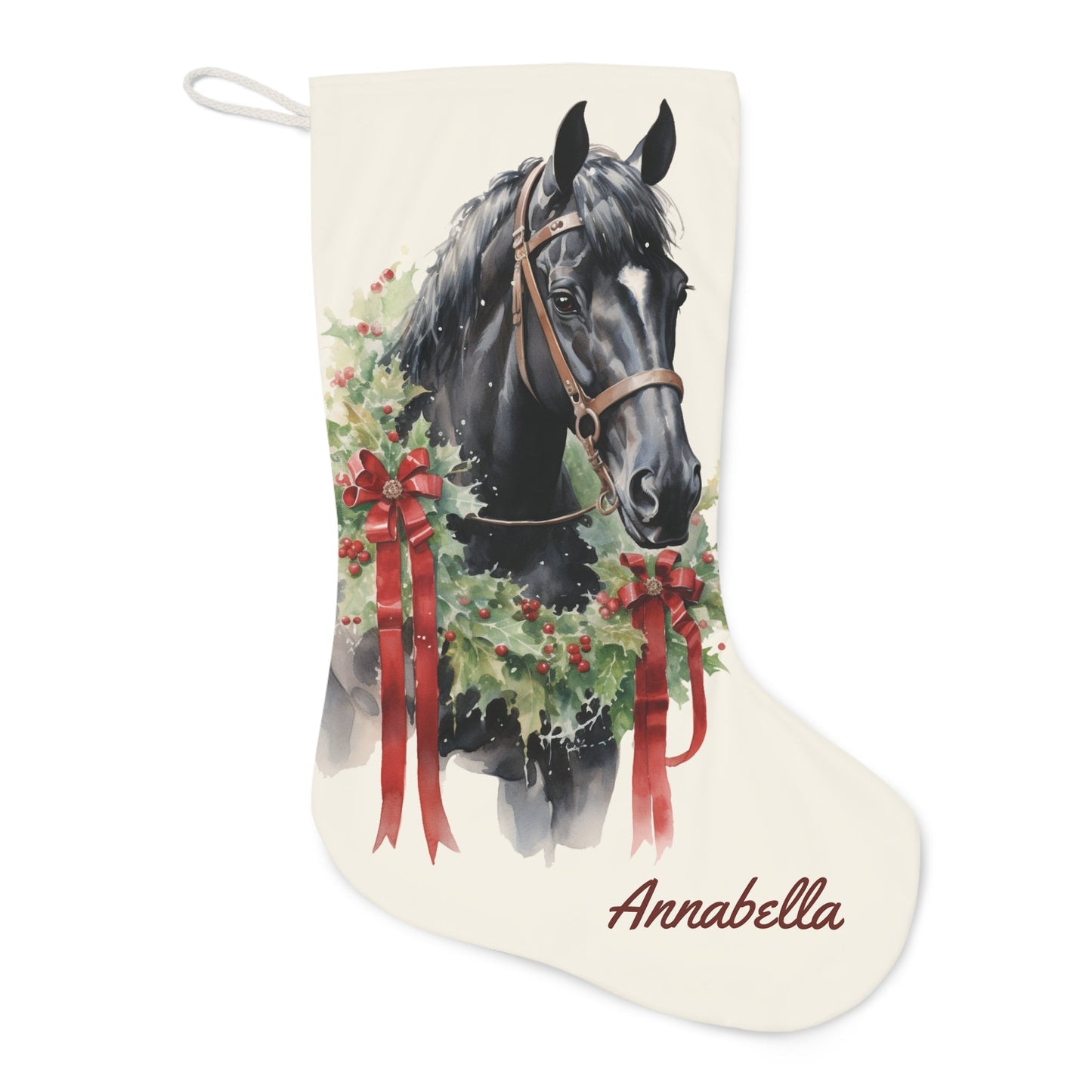 Personalized Christmas Horse Christmas Stocking, Extra Large Holiday Stocking - FlooredByArt