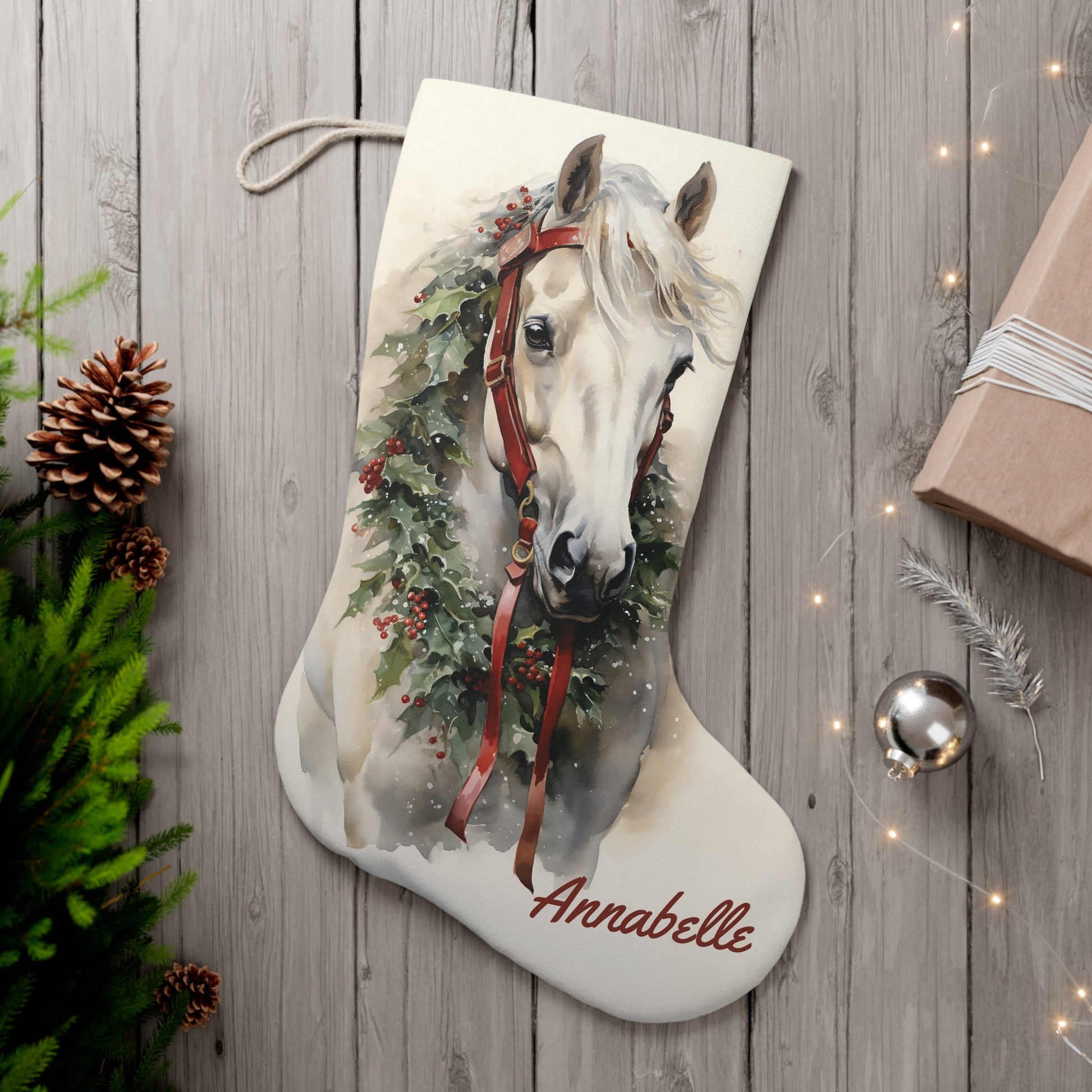 Personalized Christmas Horse Christmas Stocking, Extra Large Holiday Stocking - FlooredByArt