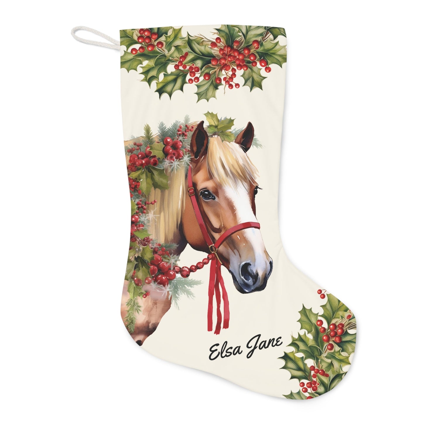 Personalized Christmas Horse Stocking, Belgium Sorrel Draft Horse Holiday Stocking - FlooredByArt