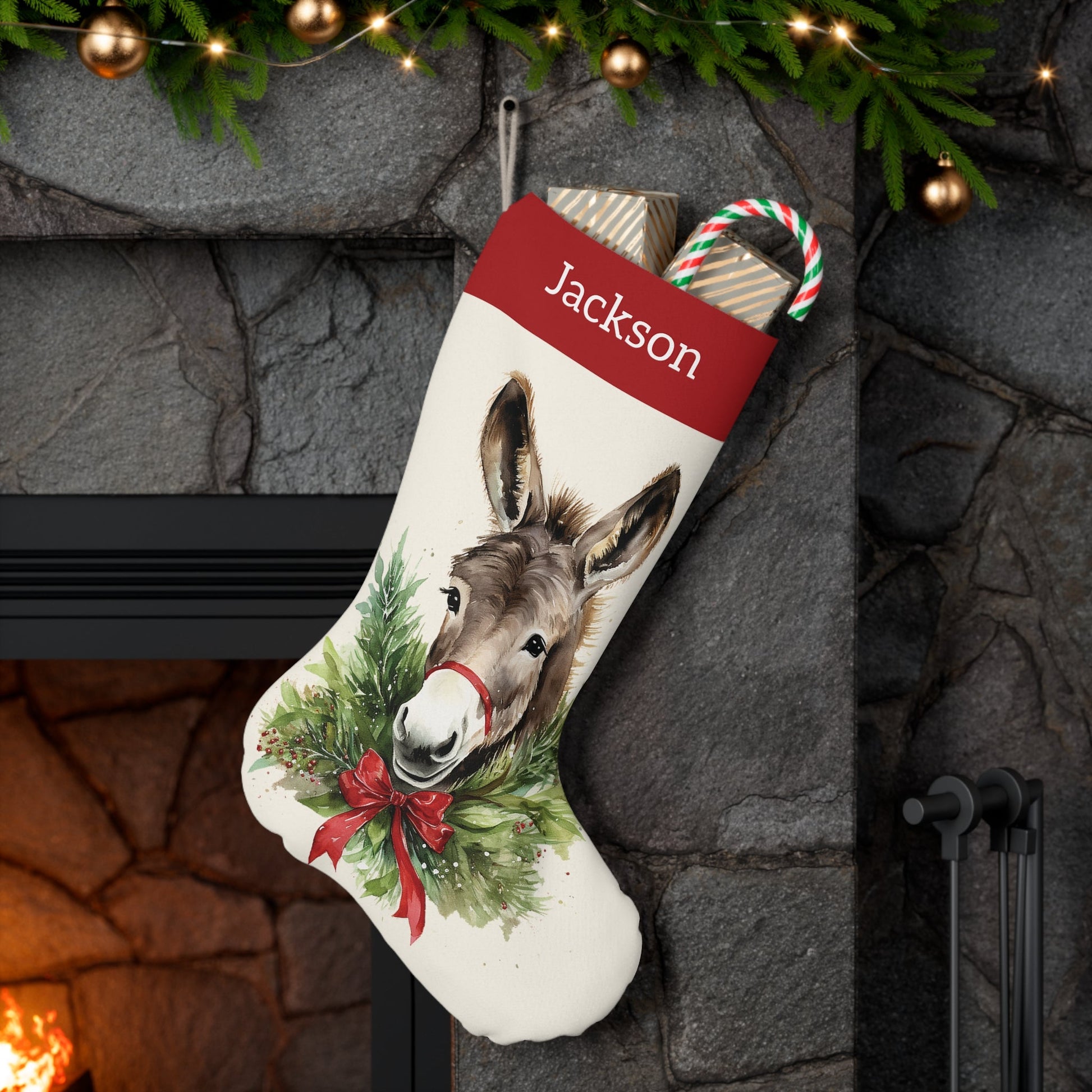 Personalized Christmas Mules Donkey Christmas Stocking #2, Extra Large Holiday Stocking - FlooredByArt