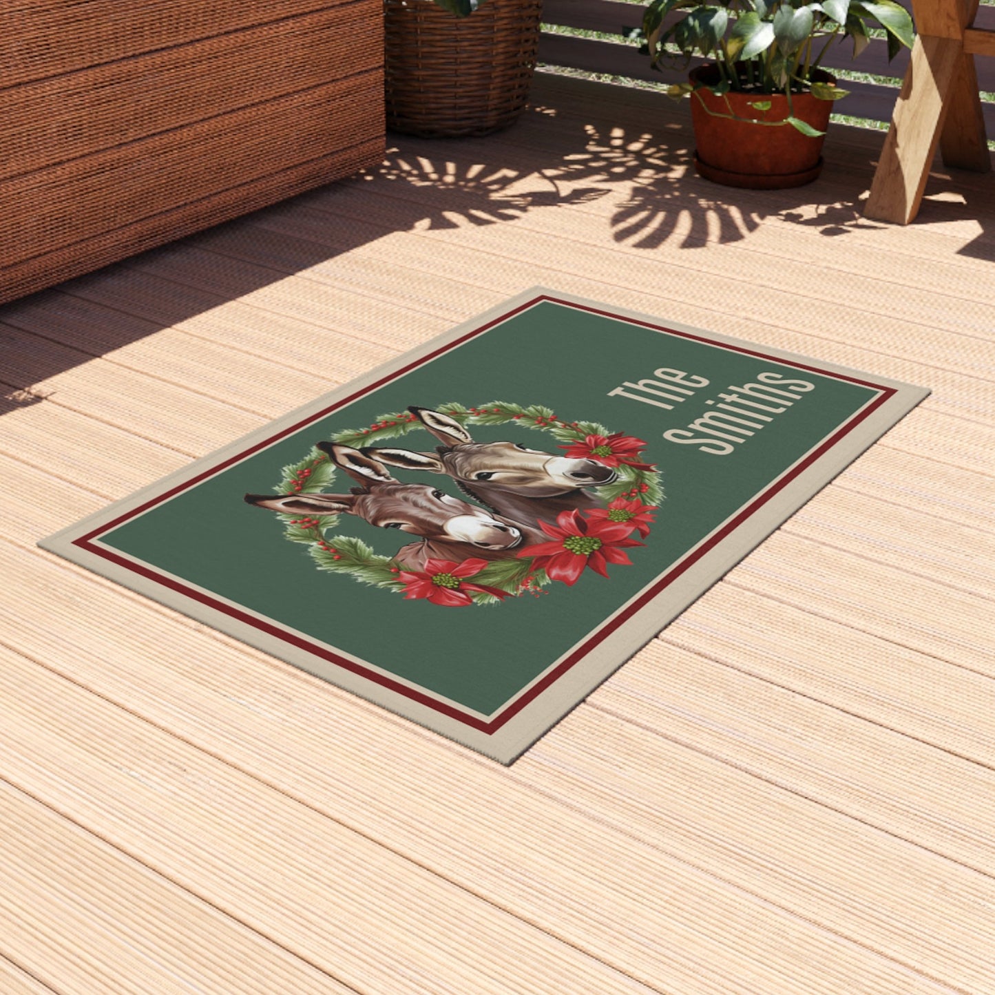 Personalized Christmas Outdoor Rug, Personalized Door Mat, Holiday Gift - FlooredByArt