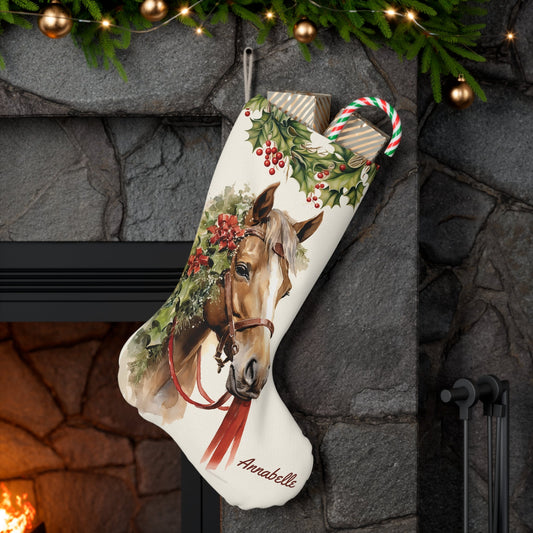 Personalized Christmas Shetland Pony Christmas Stocking, Extra Large Holiday Stocking, - FlooredByArt
