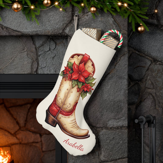 Personalized Cowgirl Boots Christmas Stocking, Country Western, Name on Extra Large Stocking - FlooredByArt