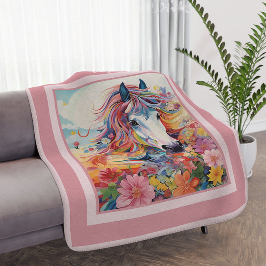 Personalized Dream Horse in Garden Sherpa Blanket - 50" x 60" - FlooredByArt