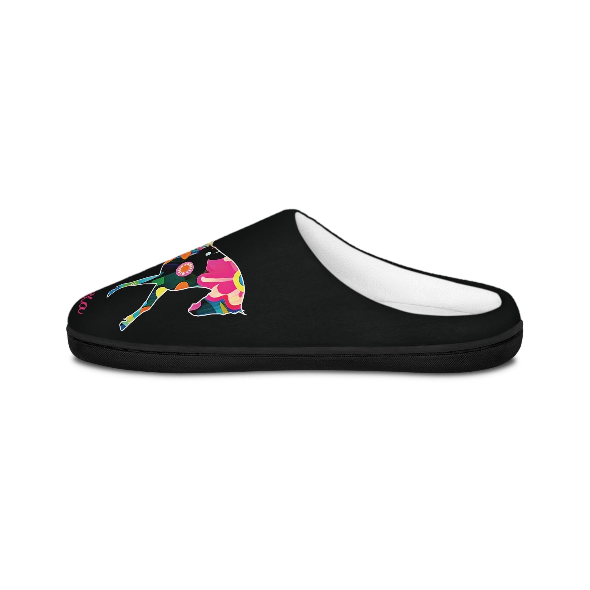 Personalized Floral Cut Out Horse on a Comfy Pair of Slip-On Slipper Scuffs - FlooredByArt